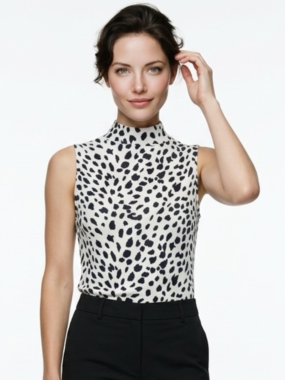EXPRESS | Black White Dalmatian Print Sleeveless Turtleneck Top Women’s Size S